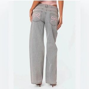 Ashley Mason Gray Flare Jeans with Pink Bow Details Size 27